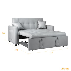 2 Seater Sofa Bed 3 in 1 with Storage, Hidden Pull-Out Bed, Adjustable Backrest and 2 Cushions, Light Gray