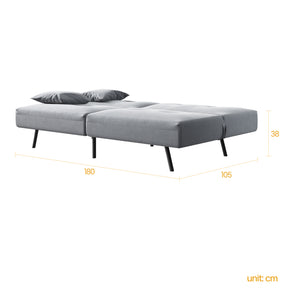 Sofa Bed 2 Seater with Sofa Bed Storage, Double Fold Design, Iron Legs, Adjustable Backrest and 2 Cushions, Dark Grey