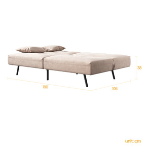 Sofa Bed 2 Seater with Sofa Bed Storage, Double Fold Design, Iron Legs, Adjustable Backrest and 2 Cushions, Khaki