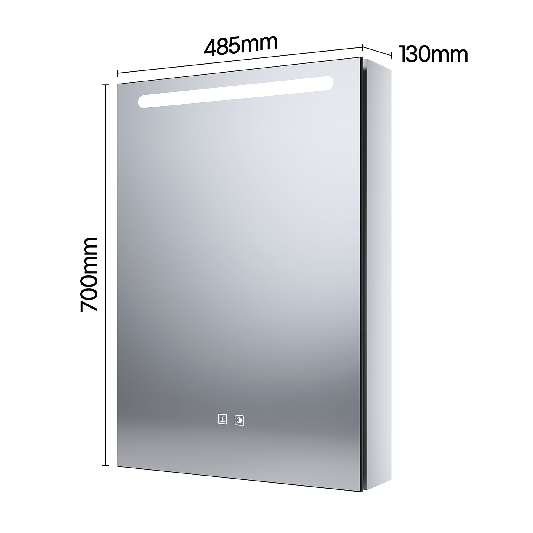 Single-door grey wooden mirror cabinet with cosmetic shelf 485x700x130mm