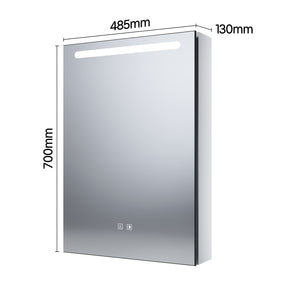 Single-door grey wooden mirror cabinet with cosmetic shelf 485x700x130mm