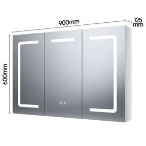 Three-door LED anti-fog bathroom cabinet, Moroccan Gray, 900x600x125mm