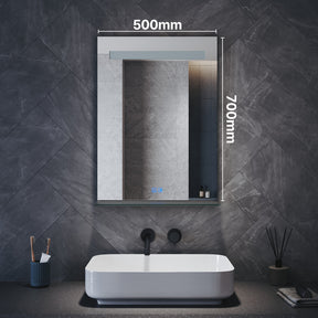 Square Bathroom Mirror with Lighting, 3 Light Colors with LED-Lit Shelf, 500x 700x35mm