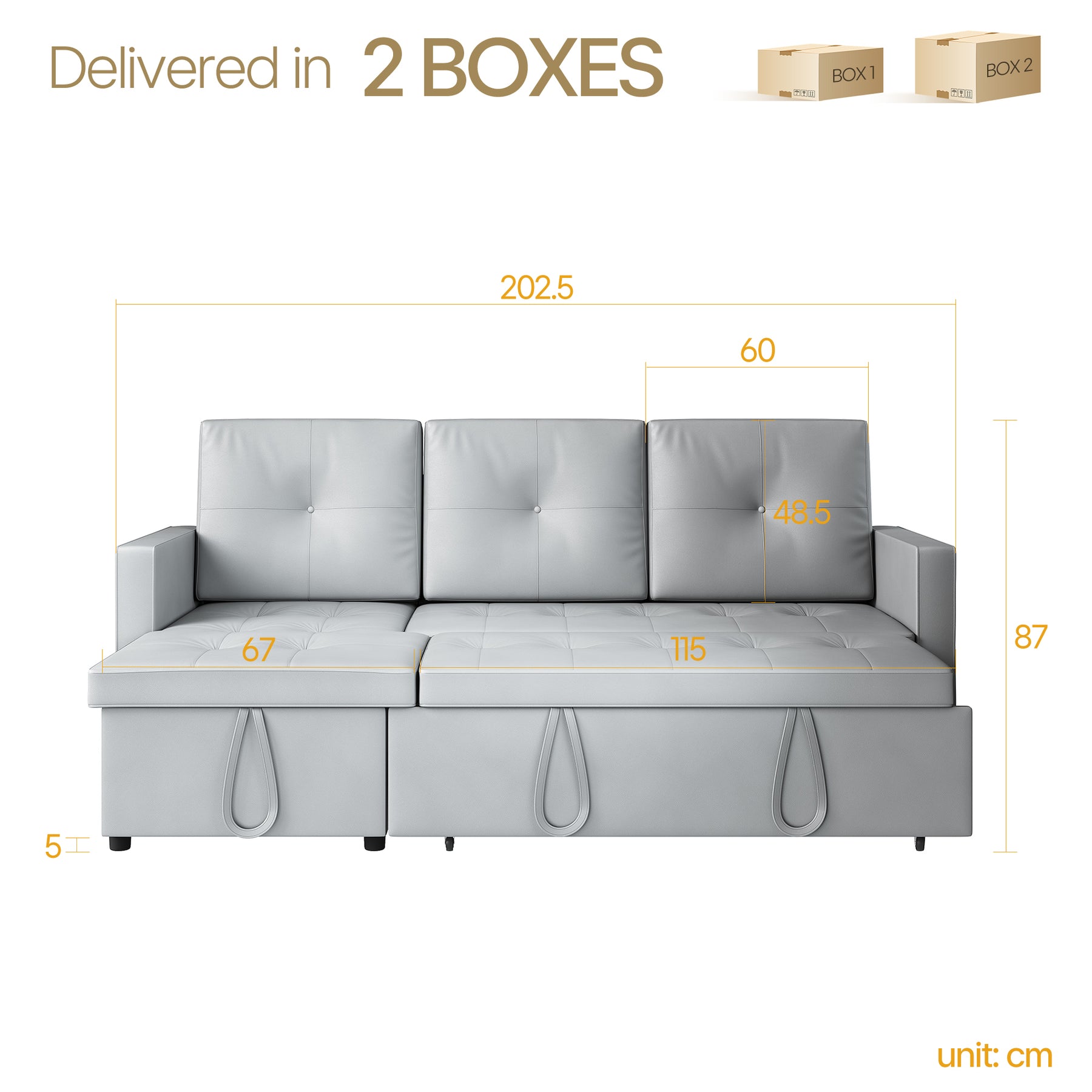 3 in 1 Corner Sofas with Pull-Out Bed, Hidden Storage and Plastic Legs, Light Gray