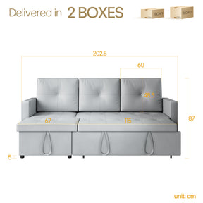 3 in 1 Corner Sofas with Pull-Out Bed, Hidden Storage and Plastic Legs, Light Gray