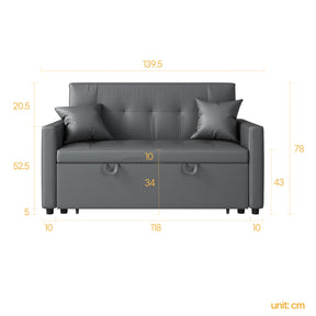 2 Seater Sofa Bed 3 in 1 with Storage, Hidden Pull-Out Bed, Adjustable Backrest and 2 Cushions, Dark Gray