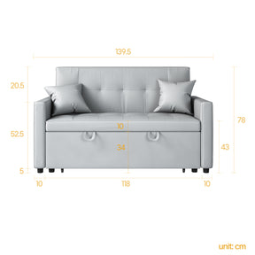 2 Seater Sofa Bed 3 in 1 with Storage, Hidden Pull-Out Bed, Adjustable Backrest and 2 Cushions, Light Gray