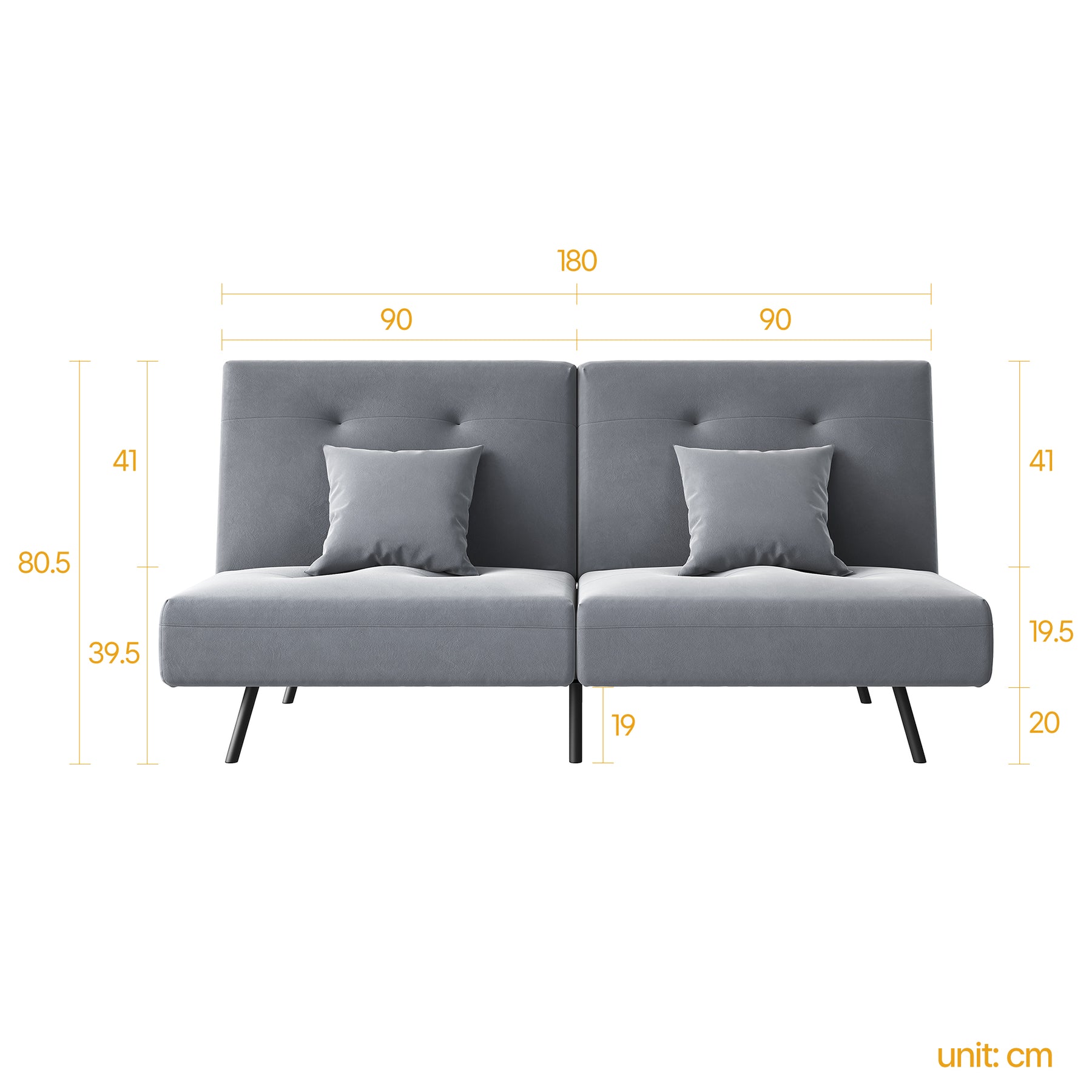 Sofa Bed 2 Seater with Sofa Bed Storage, Double Fold Design, Iron Legs, Adjustable Backrest and 2 Cushions, Dark Grey