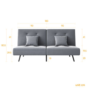 Sofa Bed 2 Seater with Sofa Bed Storage, Double Fold Design, Iron Legs, Adjustable Backrest and 2 Cushions, Dark Grey