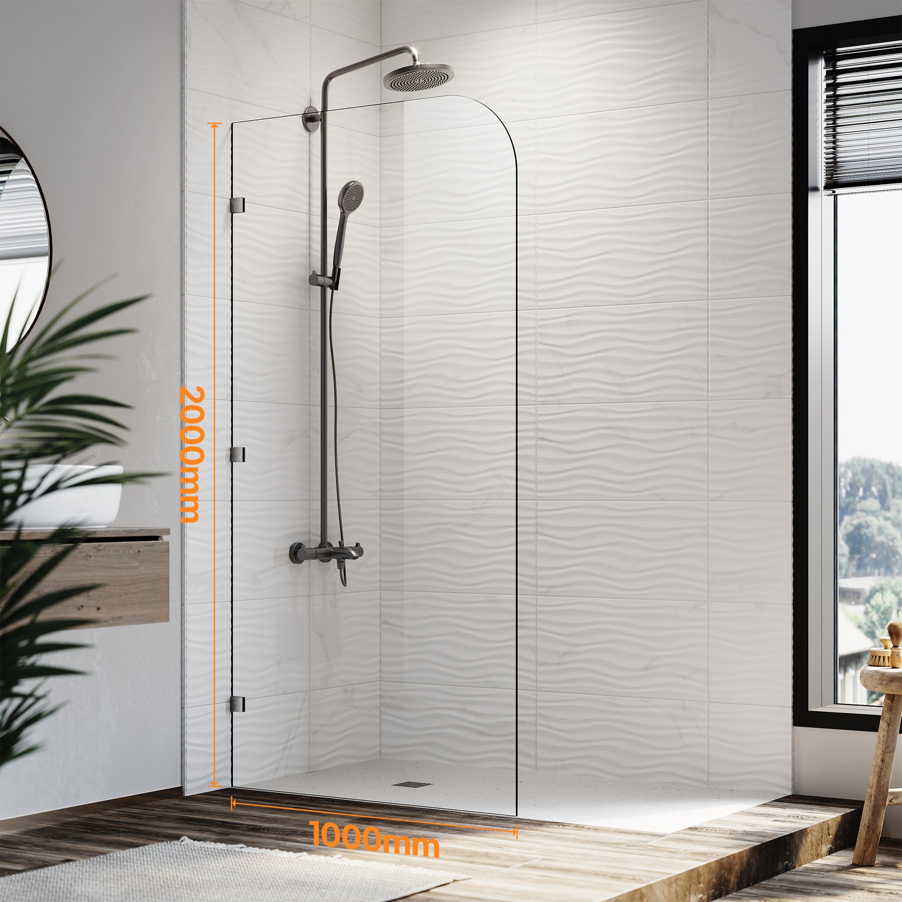 Elegant Showers Walk In Shower Frameless Screen Brushed Nickel Hardware Fixed Panel 10mm Toughened Glass