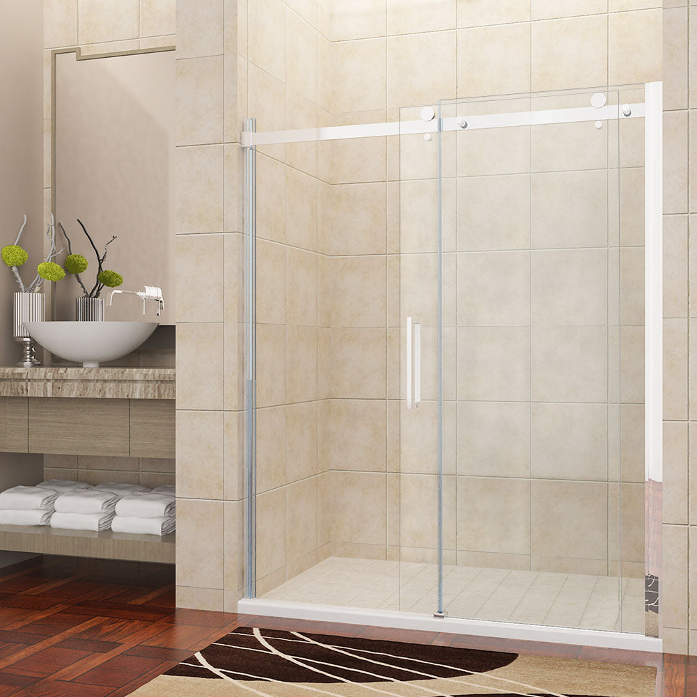Elegant Showers Frameless Sliding Shower Door Fits Adjustable