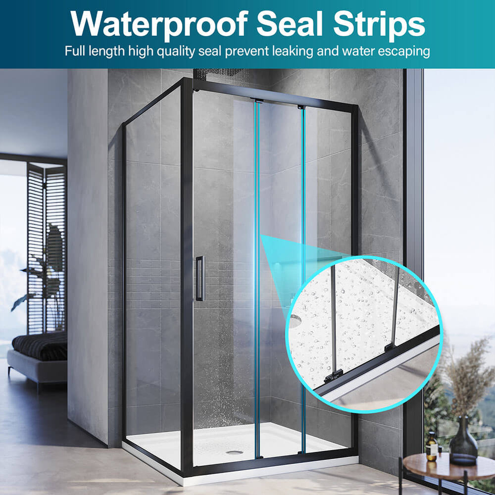 Black 3 Panel Sliding Door with Side panel Shower Enclosure