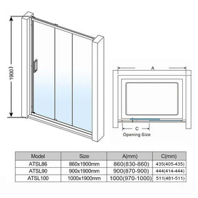 Black Corner 3 Panel Shower Screen Sliding Door Safety Enclosure - Elegantshowers