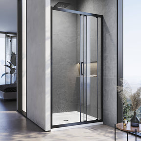 Black Corner 3 Panel Shower Screen Sliding Door Safety Enclosure - Elegantshowers
