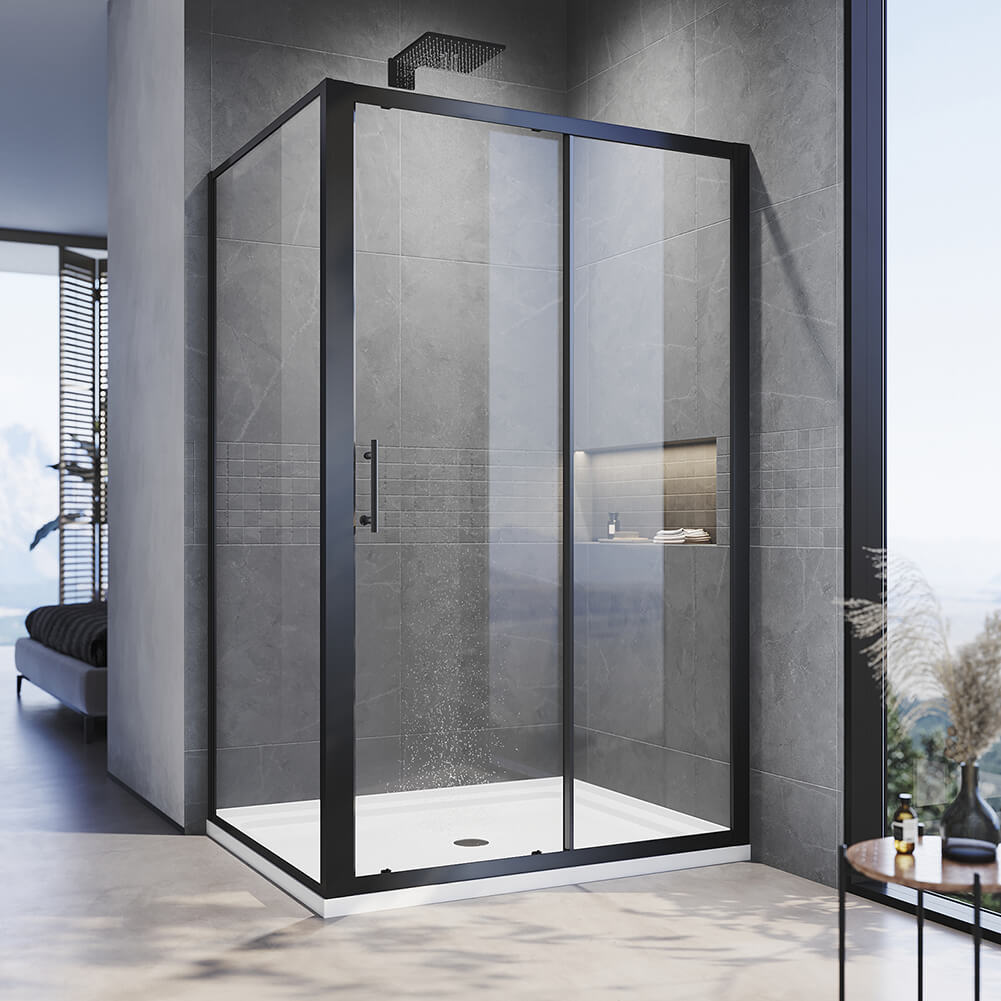 Black Framed 2 Panel Shower Enclosure Sliding Screen - Elegantshowers