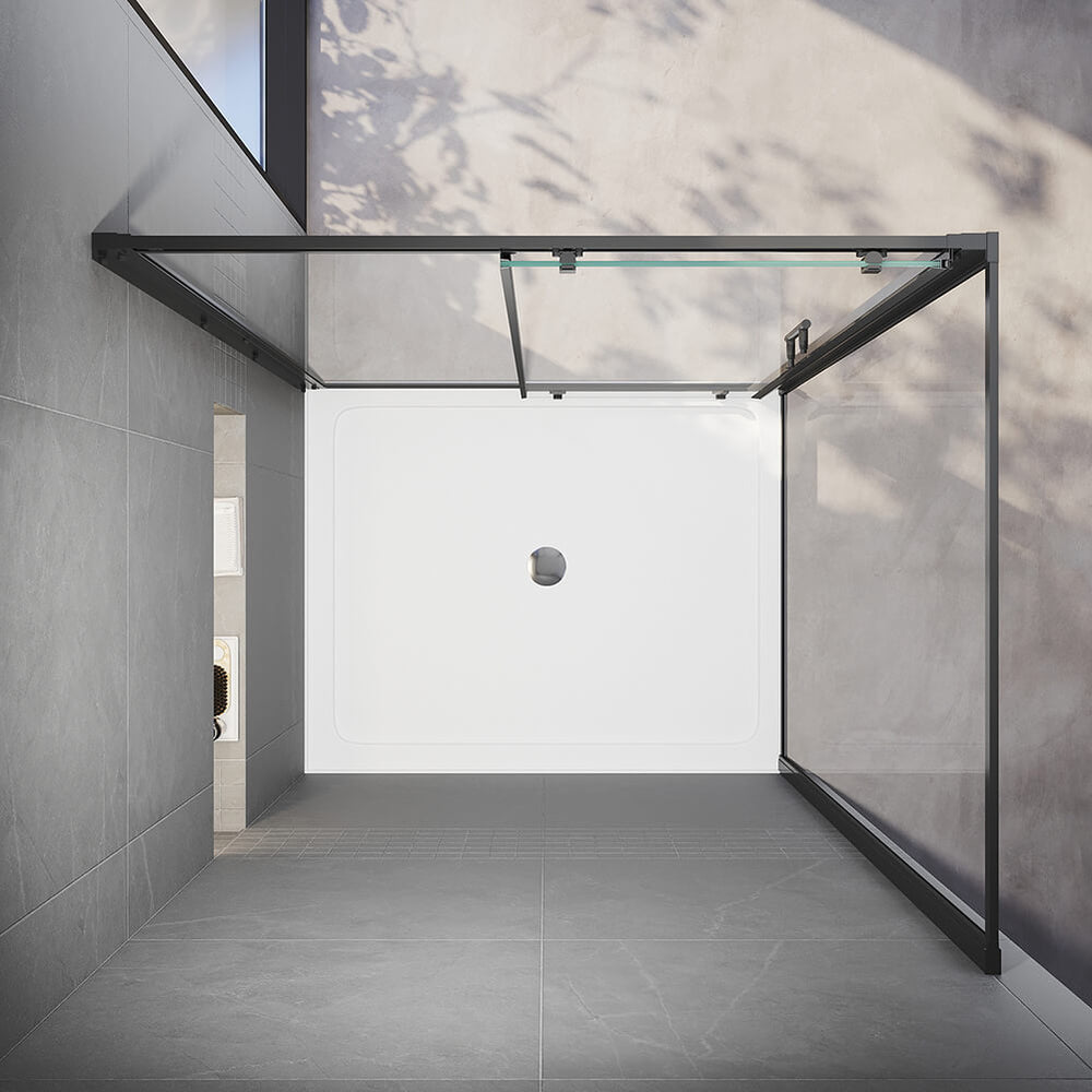 Black Framed 2 Panel Shower Enclosure Sliding Screen