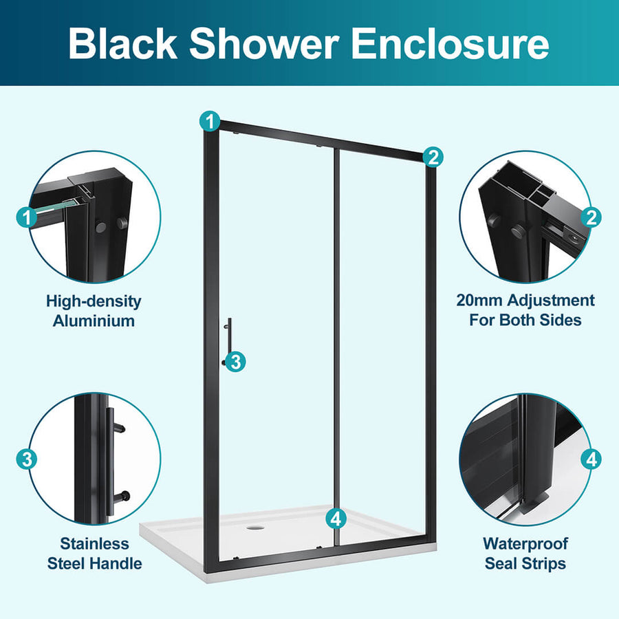 Black Framed 2 Panel Shower Screen Sliding Door
