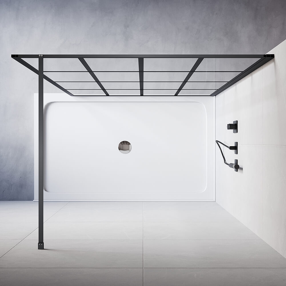 Black Framed Walk in Shower Screen 8mm Tempered Glass Fixed Panel 1000/1100/1200 - Elegant Showers AU