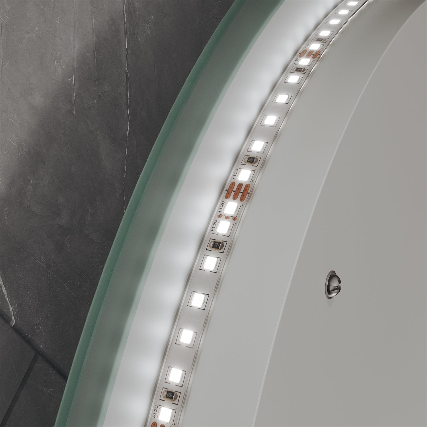 Round LED Bathroom Mirror with Touch Switch, Bluetooth, 3 Adjustable Light Colors, 600x600mm