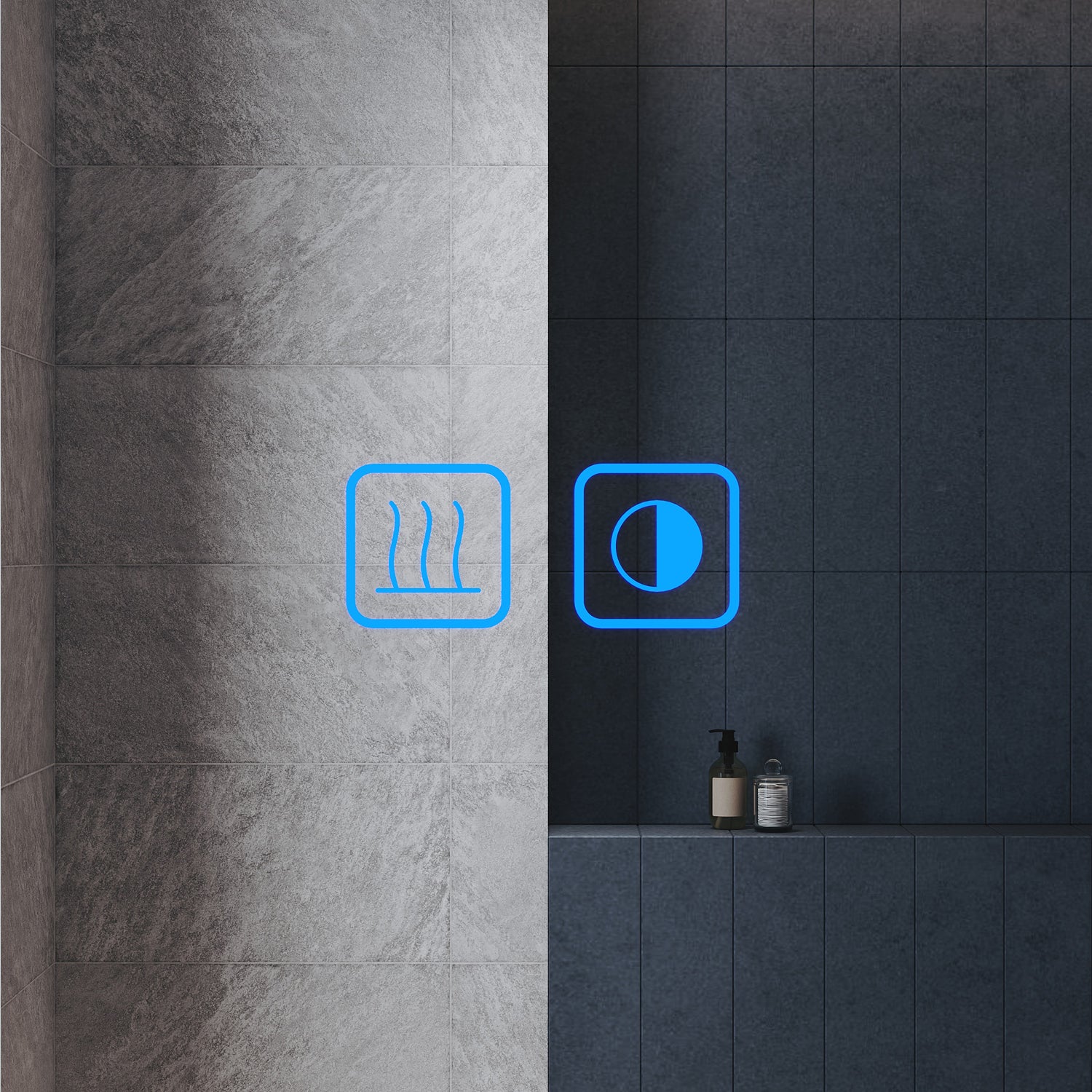 Square Bathroom Mirror with Lighting, 3 Light Colors with LED-Lit Shelf, 500x 700x35mm