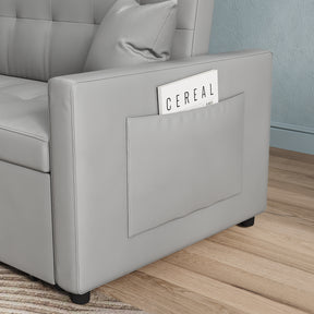 2 Seater Sofa Bed 3 in 1 with Storage, Hidden Pull-Out Bed, Adjustable Backrest and 2 Cushions, Light Gray