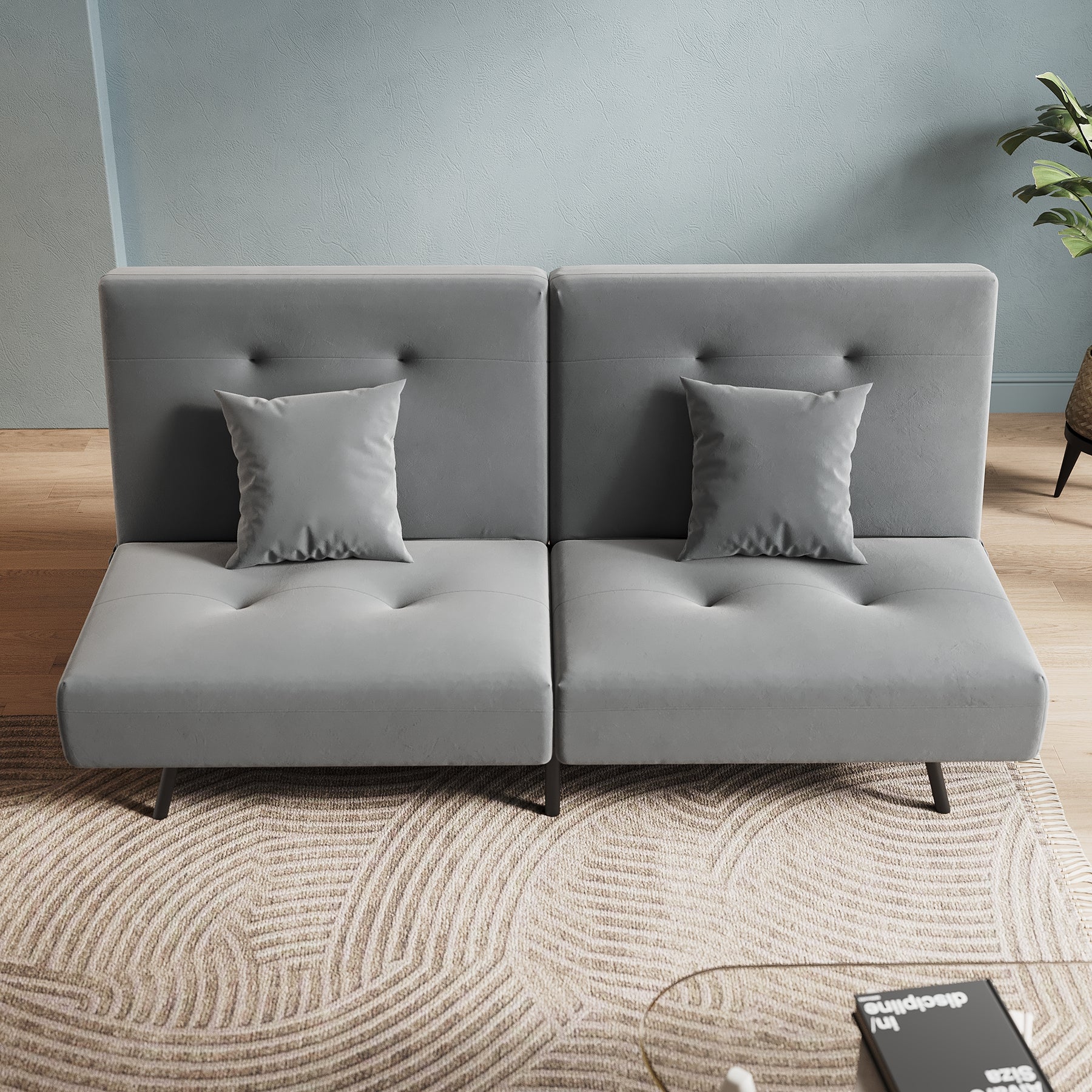 Sofa Bed 2 Seater with Sofa Bed Storage, Double Fold Design, Iron Legs, Adjustable Backrest and 2 Cushions, Dark Grey