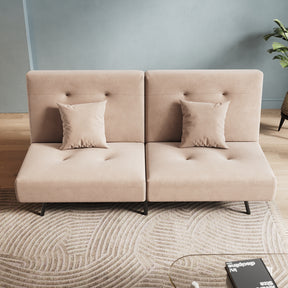 Sofa Bed 2 Seater with Sofa Bed Storage, Double Fold Design, Iron Legs, Adjustable Backrest and 2 Cushions, Khaki