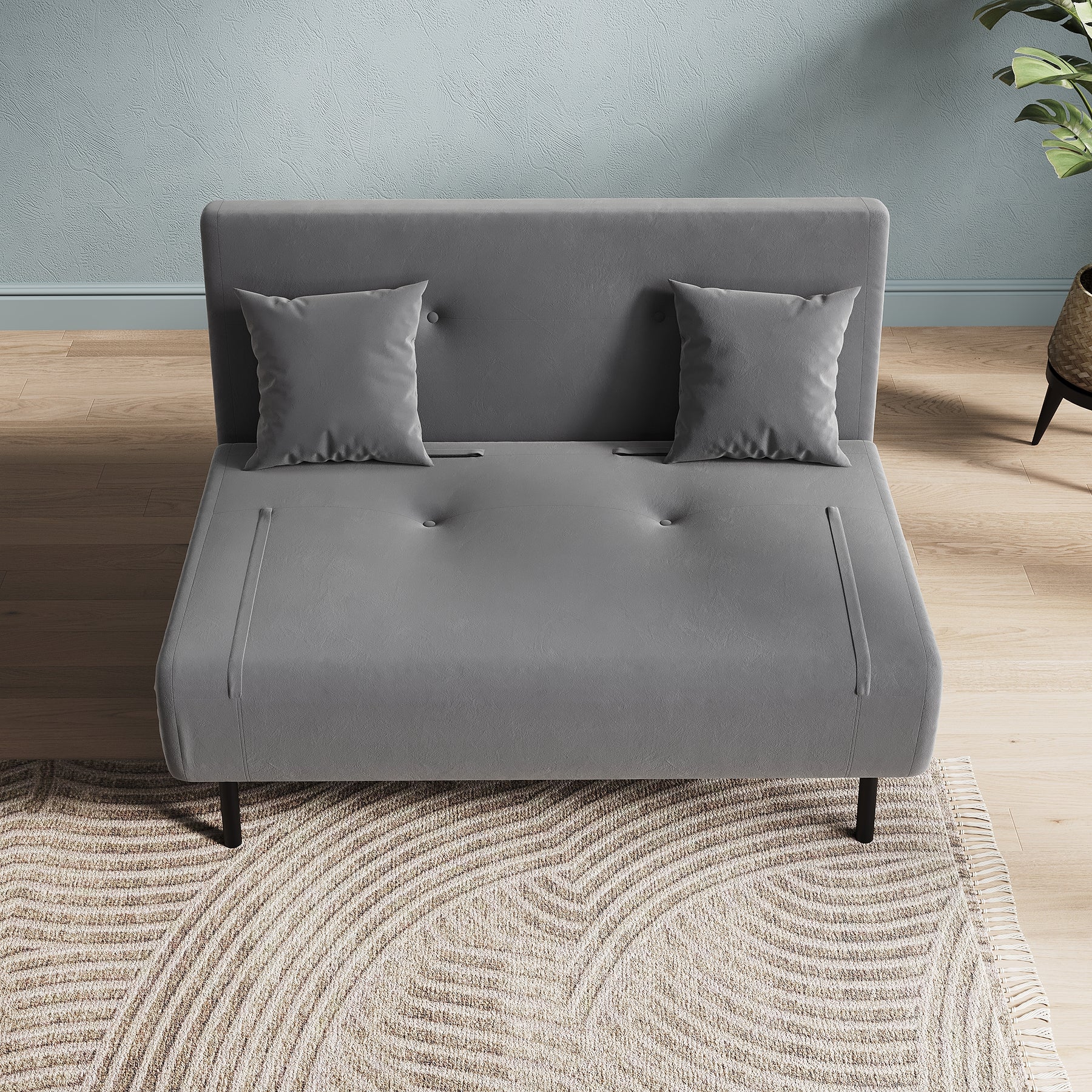Sofa Bed with Sofa Bed Storage, 3 Fold Design, Iron Legs, 6-Level Backrest Backrest and 2 Cushions, Dark Grey