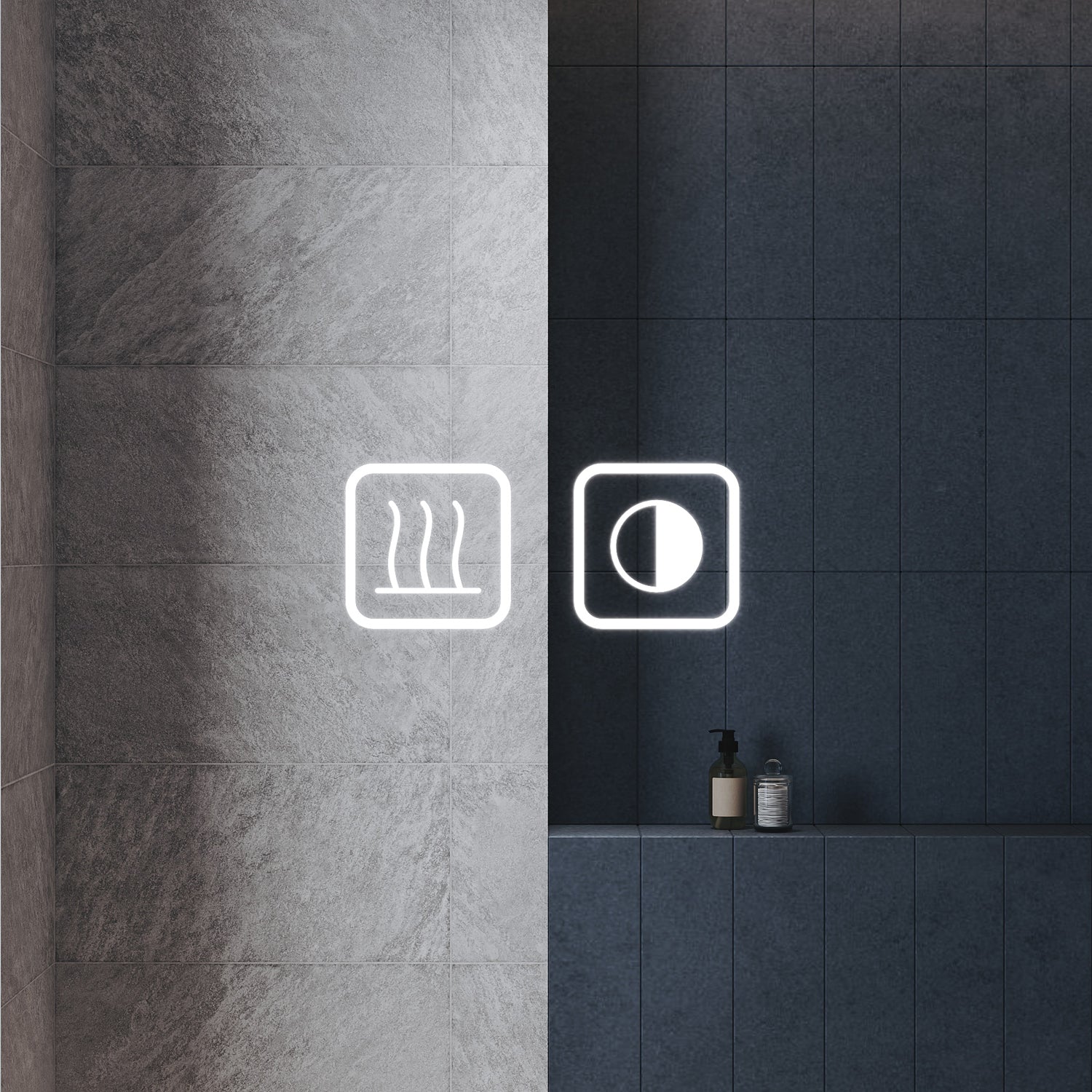 Square Bathroom Mirror with Lighting, 3 Light Colors with LED-Lit Shelf, 500x 700x35mm