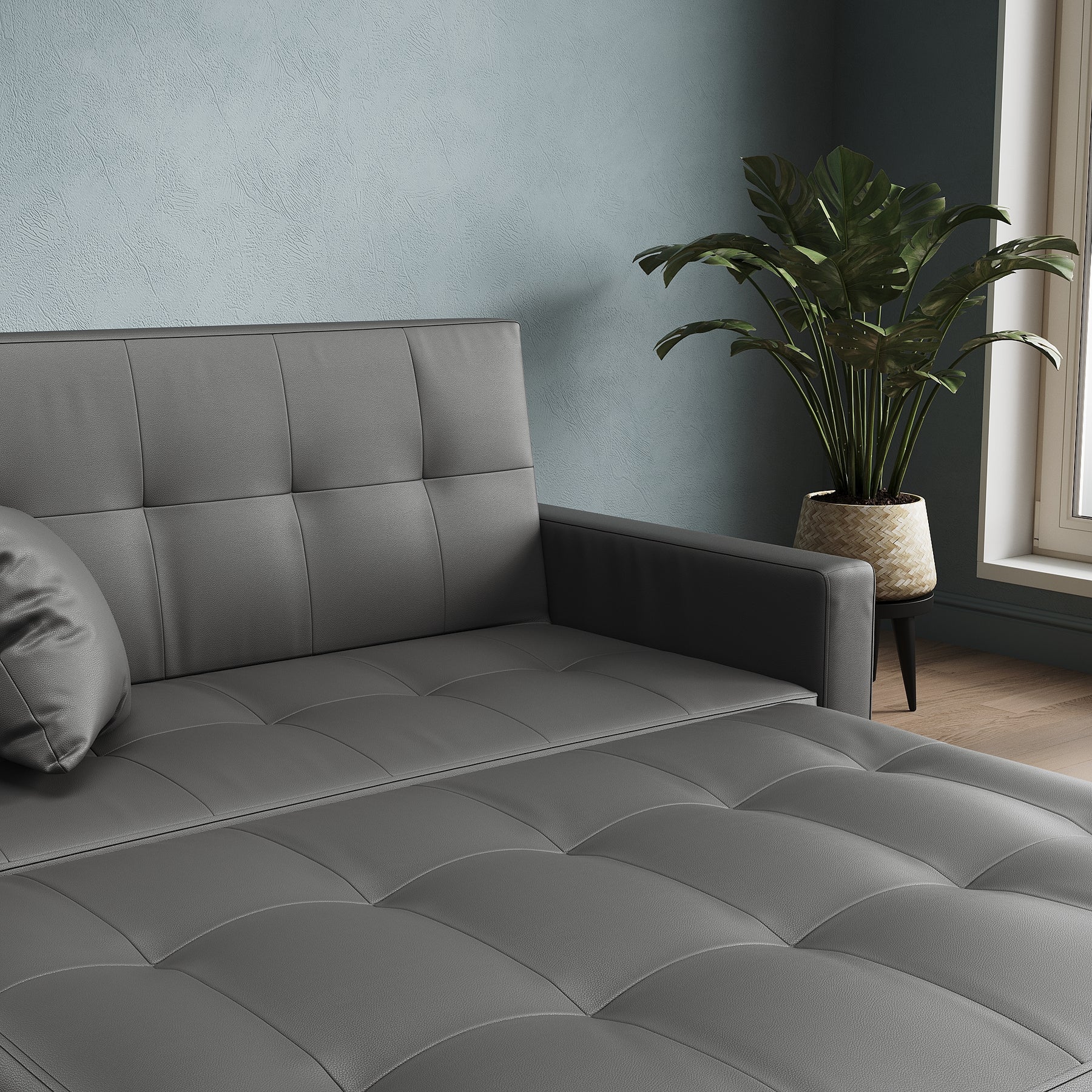 2 Seater Sofa Bed 3 in 1 with Storage, Hidden Pull-Out Bed, Adjustable Backrest and 2 Cushions, Dark Gray