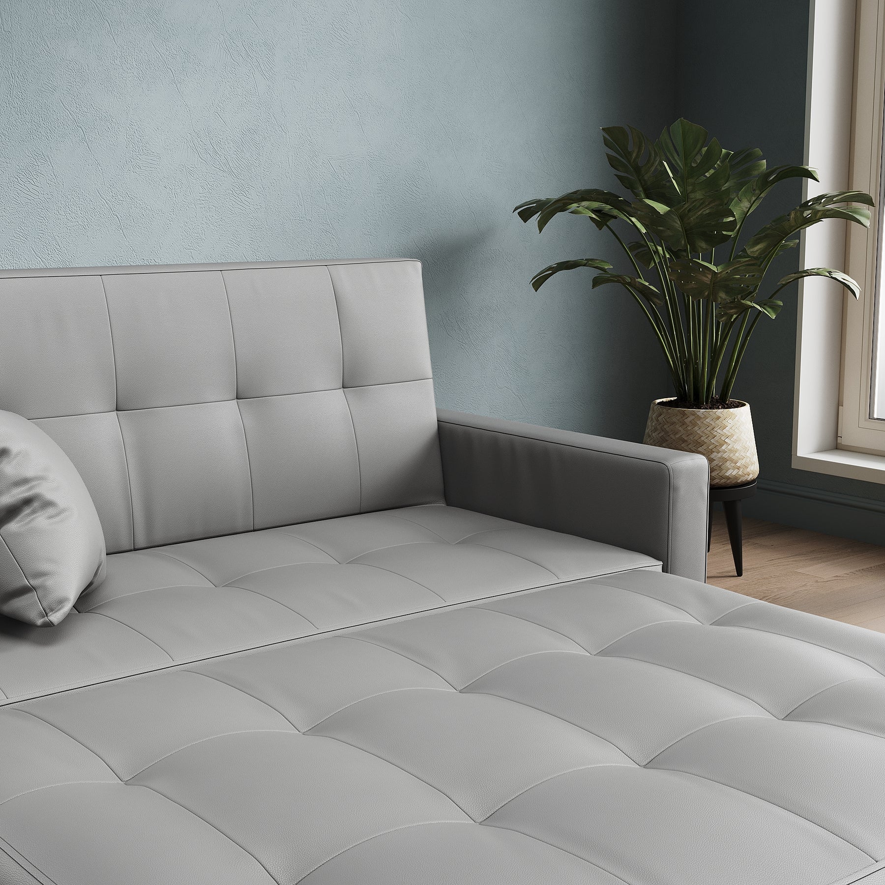2 Seater Sofa Bed 3 in 1 with Storage, Hidden Pull-Out Bed, Adjustable Backrest and 2 Cushions, Light Gray