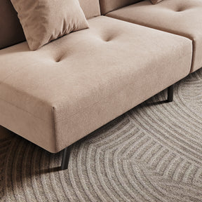 Sofa Bed 2 Seater with Sofa Bed Storage, Double Fold Design, Iron Legs, Adjustable Backrest and 2 Cushions, Khaki