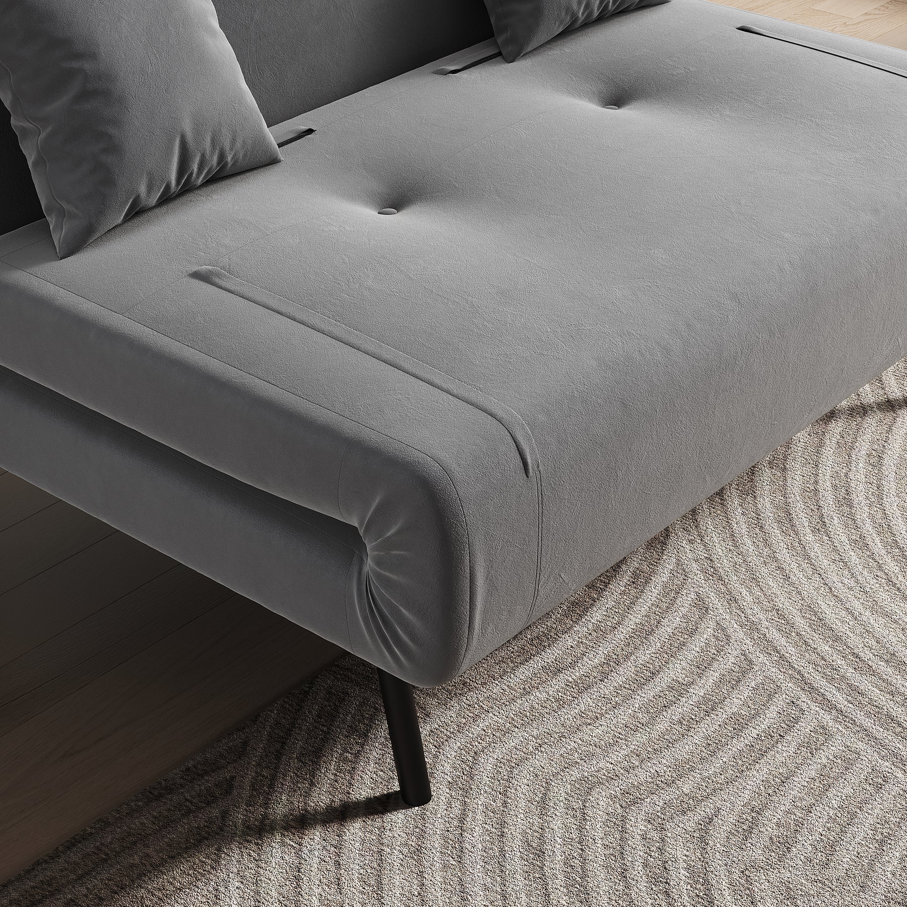 Sofa Bed with Sofa Bed Storage, 3 Fold Design, Iron Legs, 6-Level Backrest Backrest and 2 Cushions, Dark Grey
