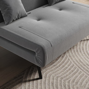 Sofa Bed with Sofa Bed Storage, 3 Fold Design, Iron Legs, 6-Level Backrest Backrest and 2 Cushions, Dark Grey