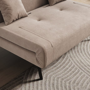 Sofa Bed with Sofa Bed Storage, 3 Fold Design, Iron Legs, 6-Level Backrest Adjustment and 2 Cushions, Khaki
