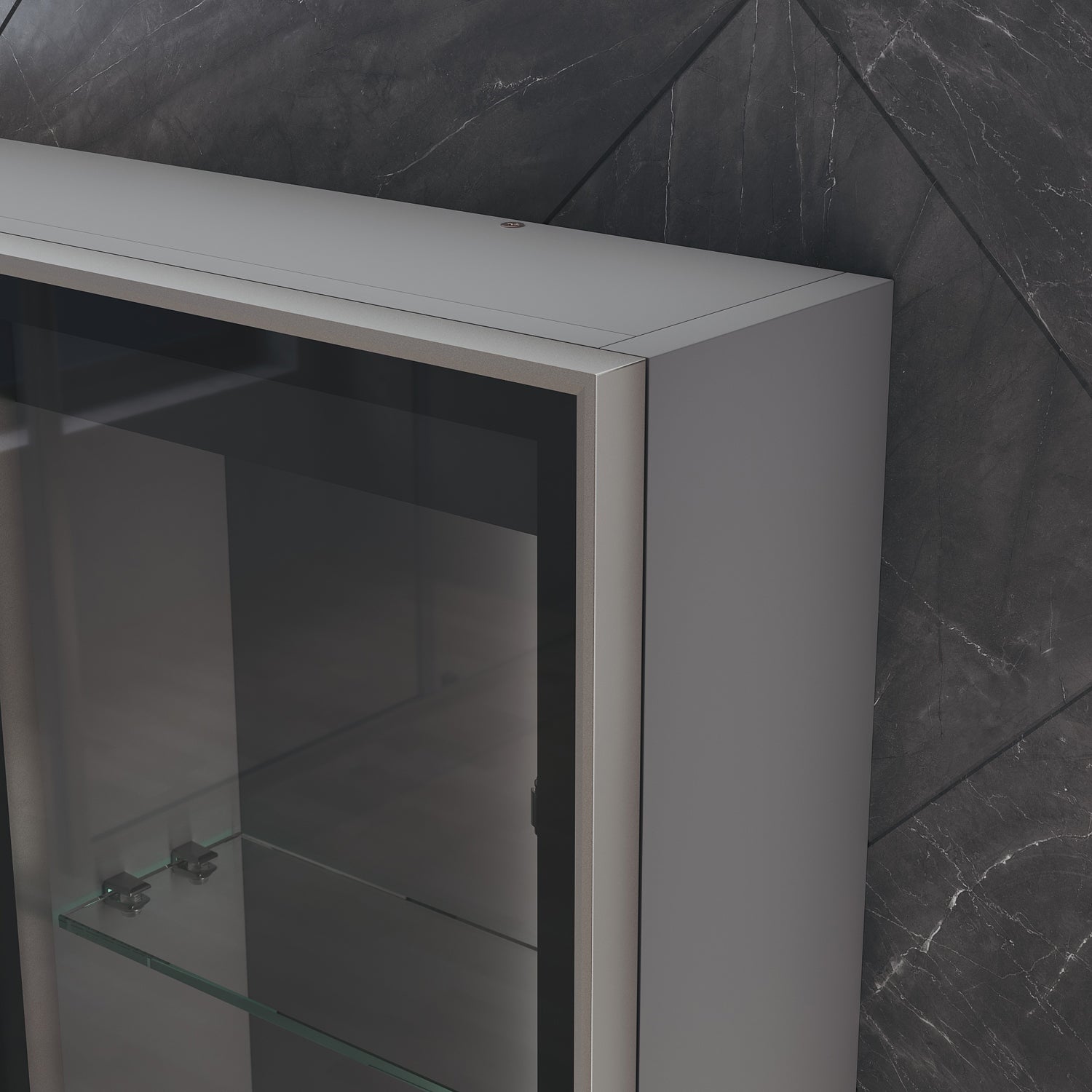 Bathroom cabinet with integrated mood lighting and glass shelves, Moroccan Gray, 700x600x125mm