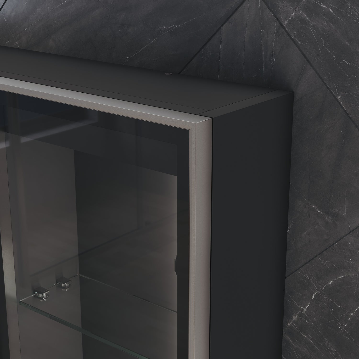 Bathroom cabinet with integrated mood lighting and glass shelves, Black Hemp, 700x600x125mm