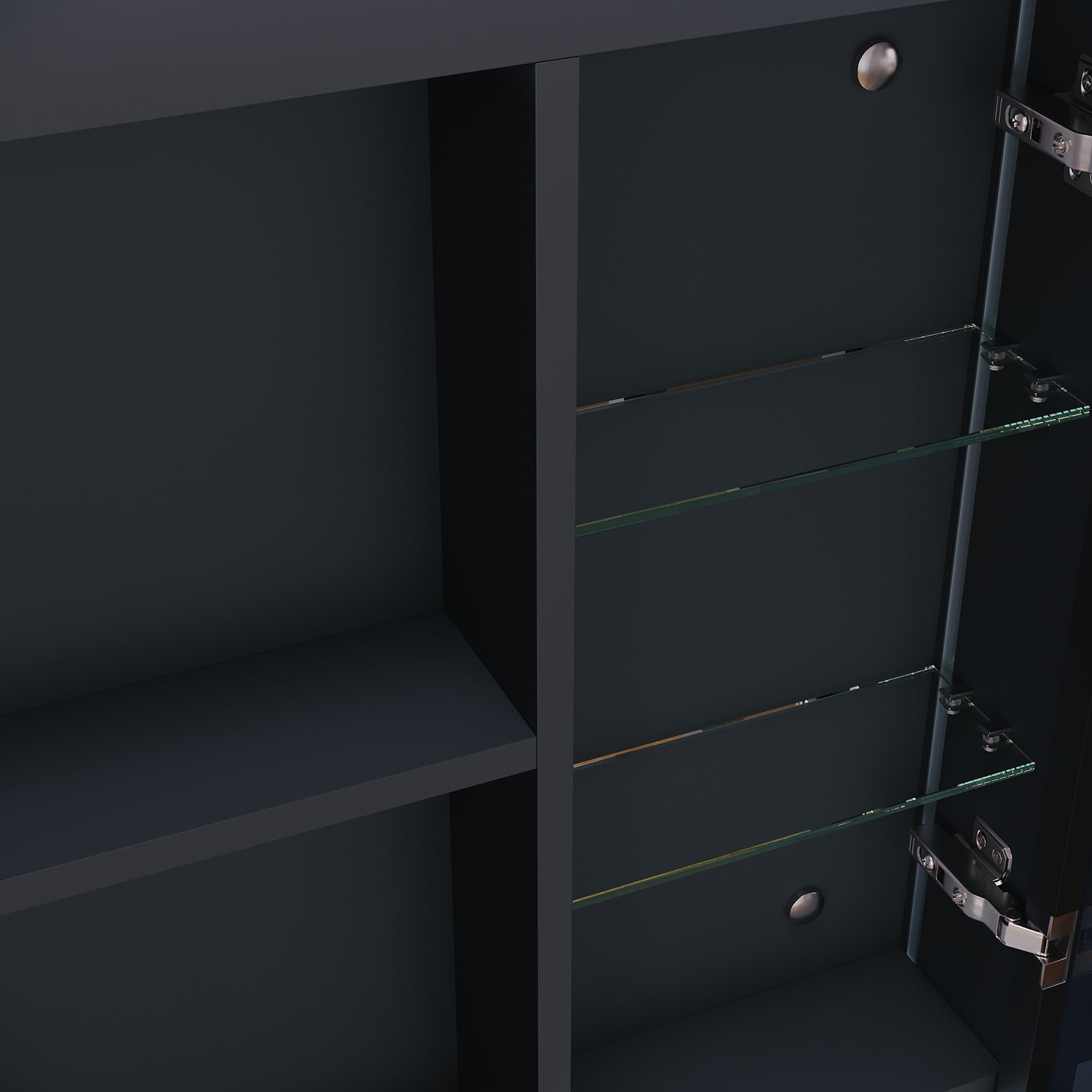 Bathroom cabinet with integrated mood lighting and glass shelves, Black Hemp, 700x600x125mm