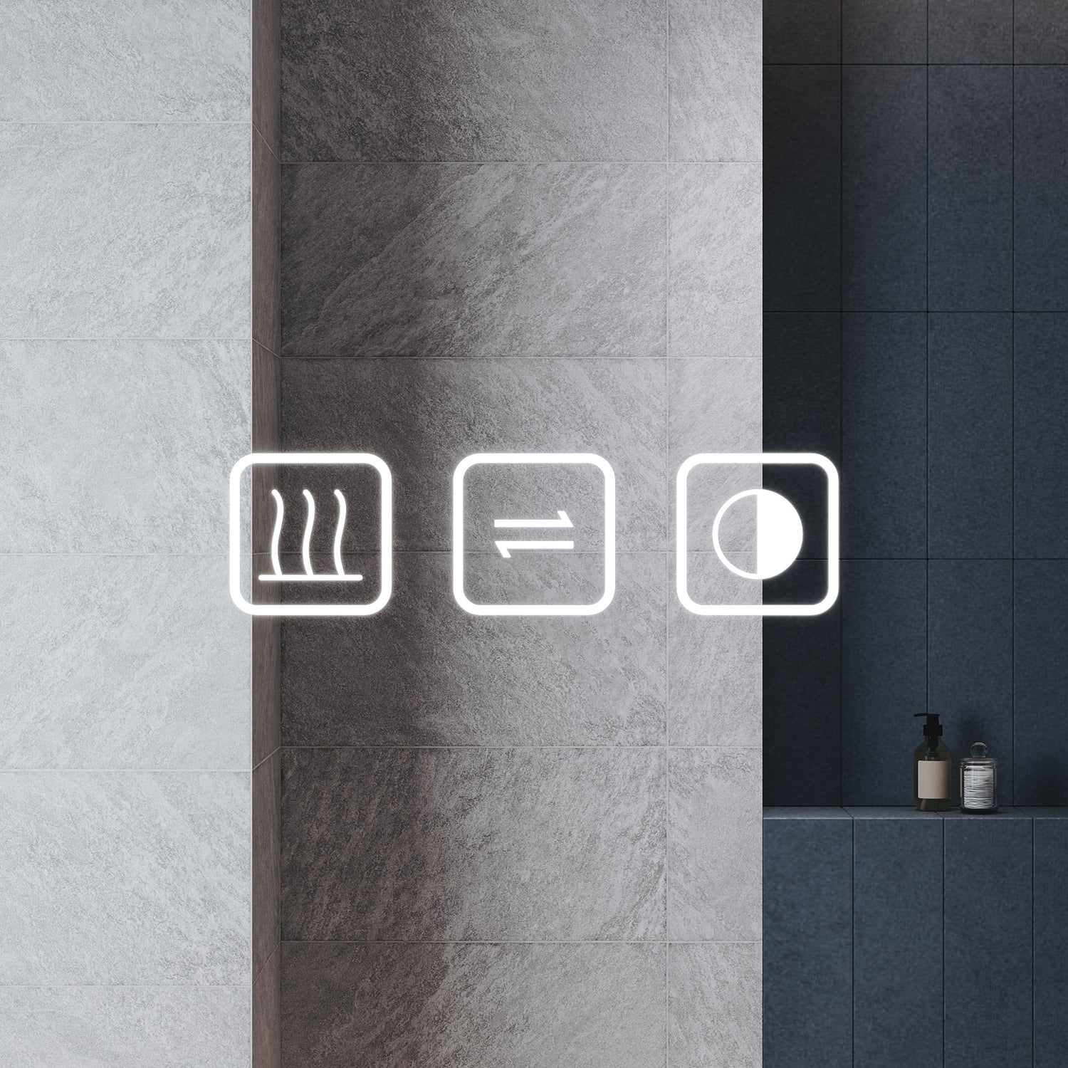 Lighted bathroom mirror with 3x magnification and wall outlet, memory function, 800x600x35mm