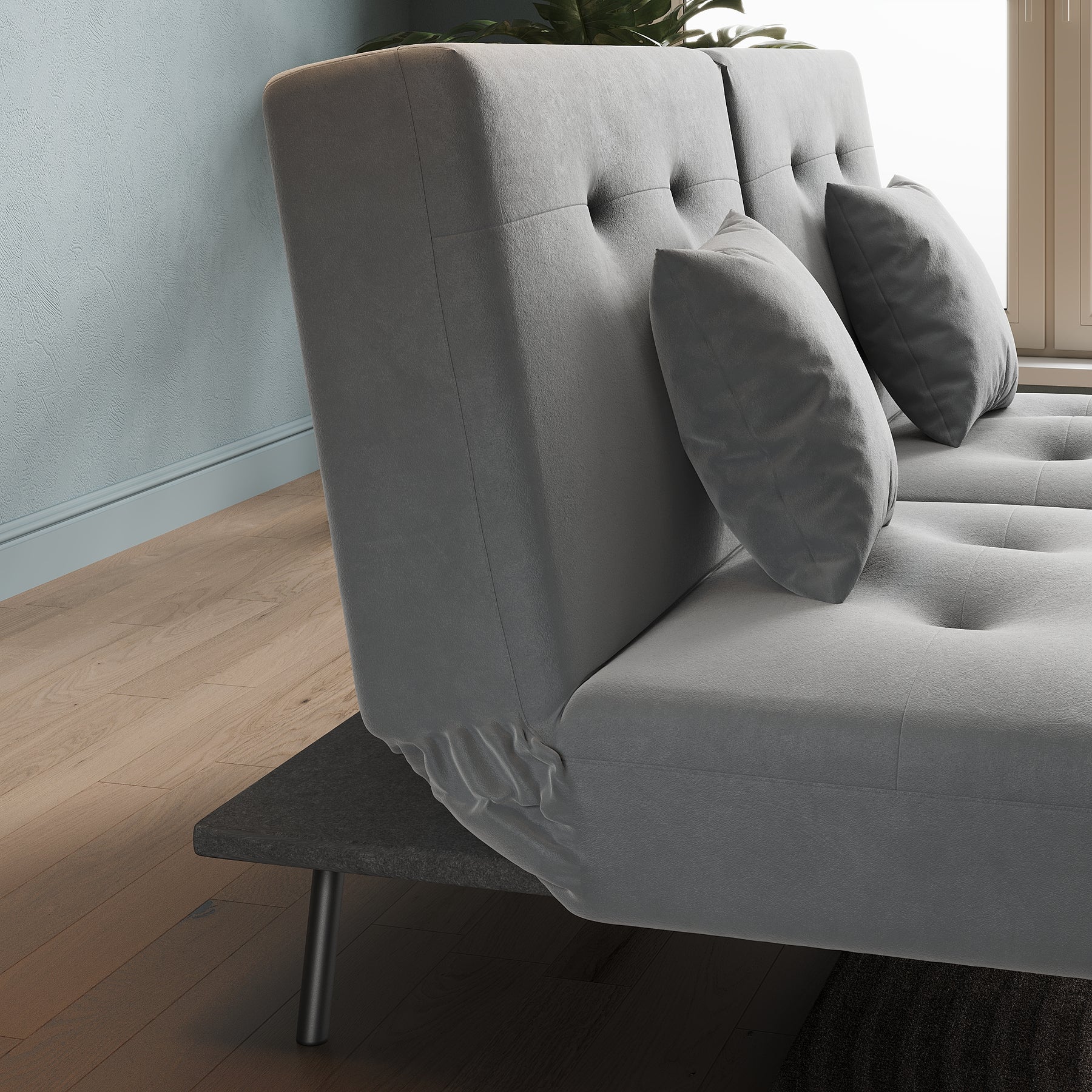 Sofa Bed 2 Seater with Sofa Bed Storage, Double Fold Design, Iron Legs, Adjustable Backrest and 2 Cushions, Dark Grey