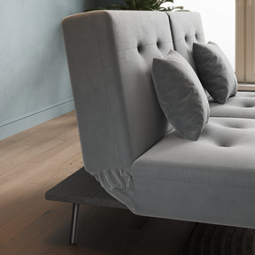 Sofa Bed 2 Seater with Sofa Bed Storage, Double Fold Design, Iron Legs, Adjustable Backrest and 2 Cushions, Dark Grey