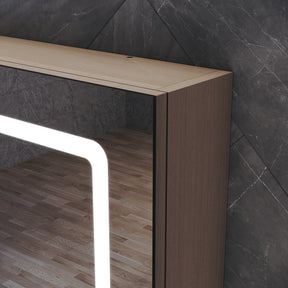 Three-door LED anti-fog bathroom cabinet, light coffee, 900x600x125mm