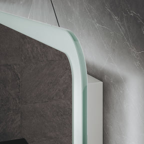 Lighted bathroom mirror with 3x magnification and wall outlet, memory function, 800x600x35mm