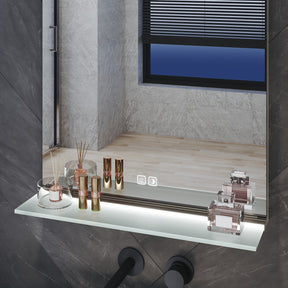 Square Bathroom Mirror with Lighting, 3 Light Colors with LED-Lit Shelf, 500x 700x35mm