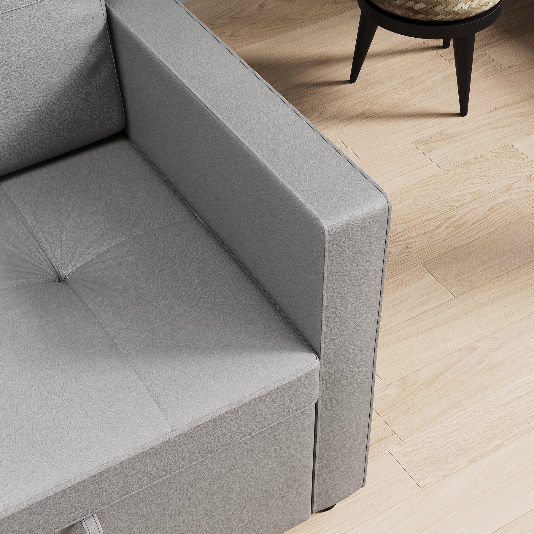 3 in 1 Corner Sofas with Pull-Out Bed, Hidden Storage and Plastic Legs, Light Gray