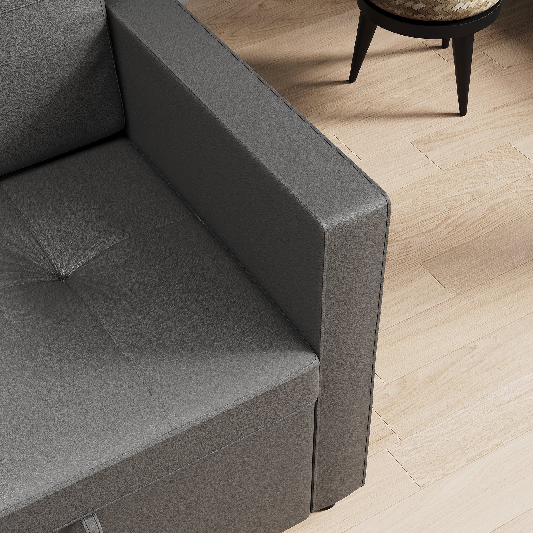 3 in 1 Corner Sofas with Pull-Out Bed, Hidden Storage and Plastic Legs, Dark Gray