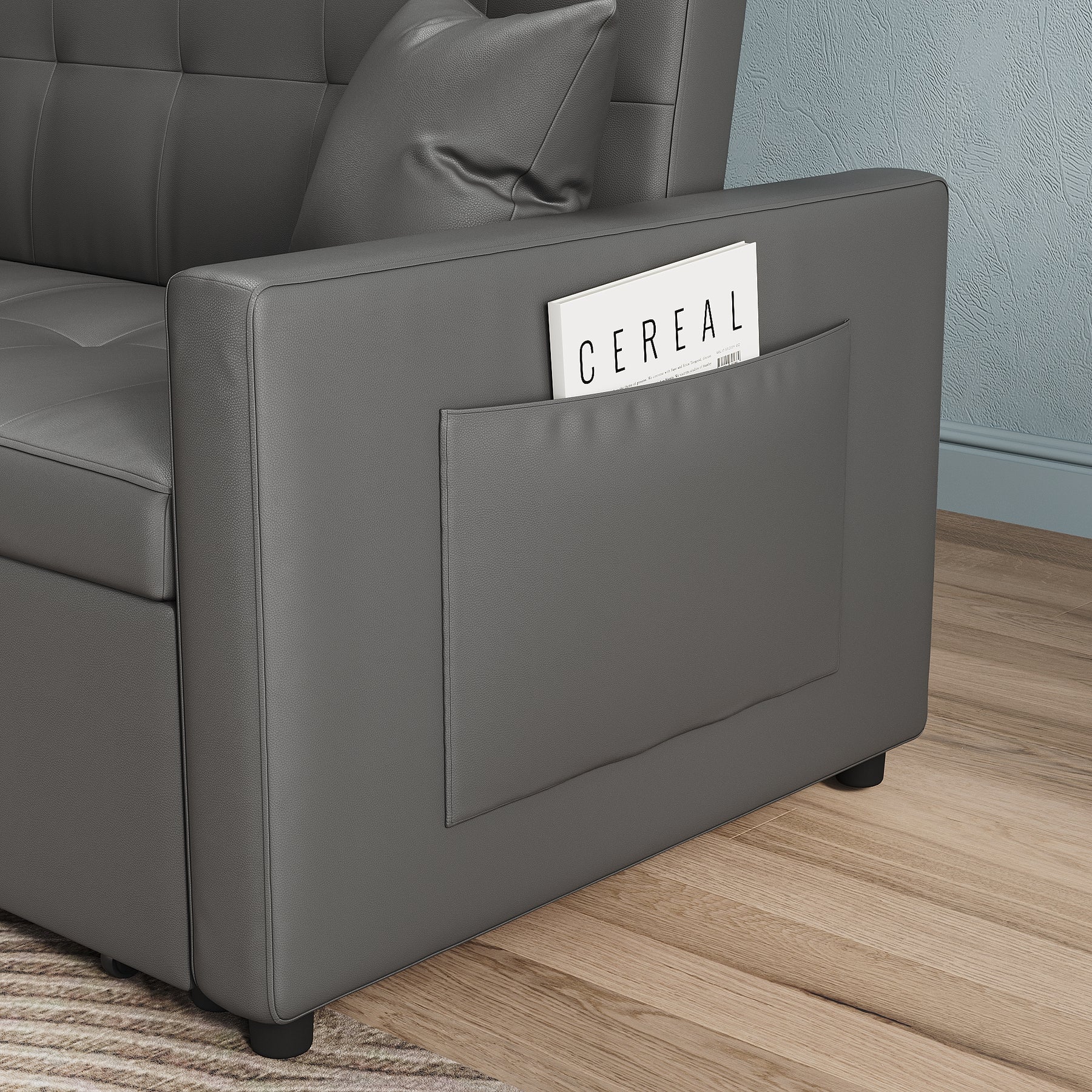 2 Seater Sofa Bed 3 in 1 with Storage, Hidden Pull-Out Bed, Adjustable Backrest and 2 Cushions, Dark Gray