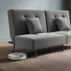 Sofa Bed 2 Seater with Sofa Bed Storage, Double Fold Design, Iron Legs, Adjustable Backrest and 2 Cushions, Dark Grey