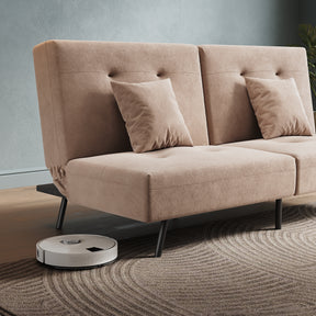 Sofa Bed 2 Seater with Sofa Bed Storage, Double Fold Design, Iron Legs, Adjustable Backrest and 2 Cushions, Khaki