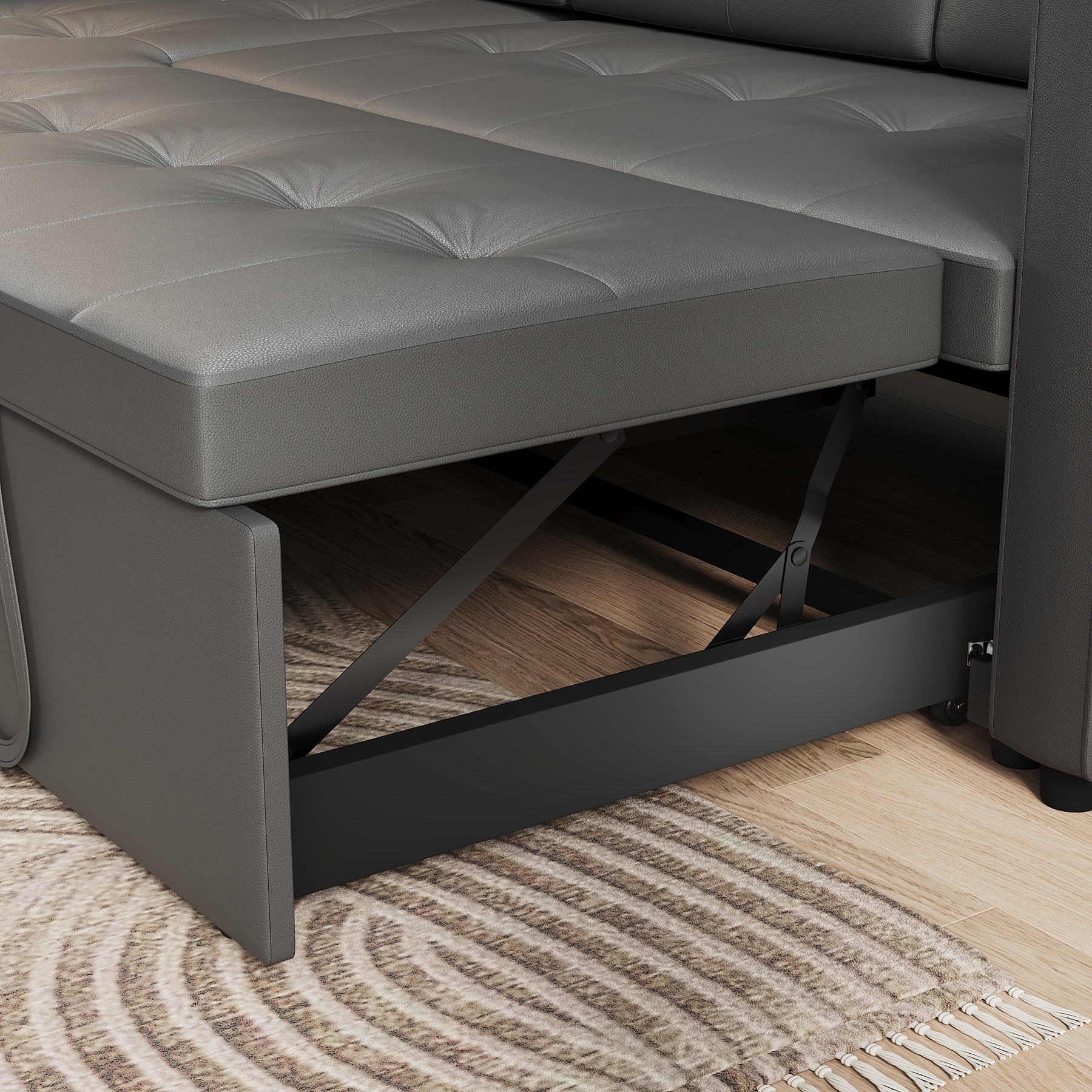 3 in 1 Corner Sofas with Pull-Out Bed, Hidden Storage and Plastic Legs, Dark Gray